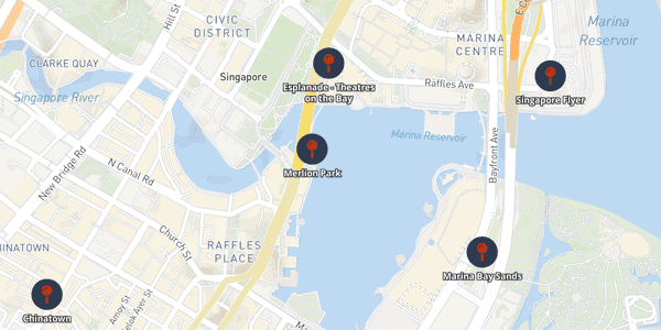 An example map of 12 things to do in Singapore