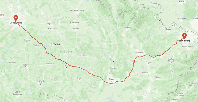 Visualization of a route between two cities